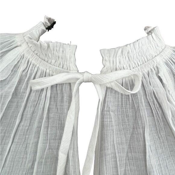 NWOT white crinkle keyhole front with tie balloon long sleeve white top size L - Picture 2 of 5